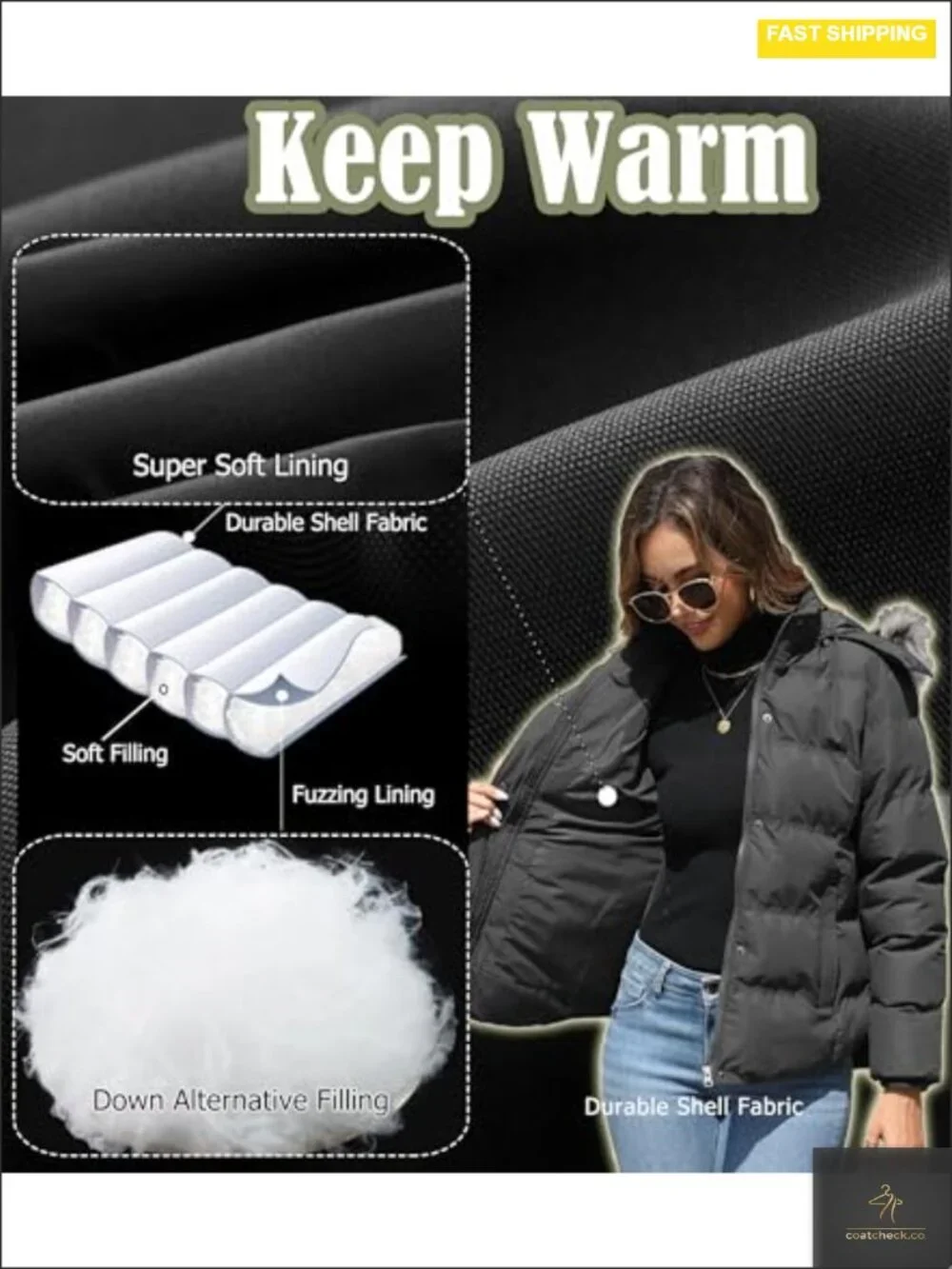 Women's Quilted Puffer Jacket Winter Coat with Removable Faux Fur Hood,